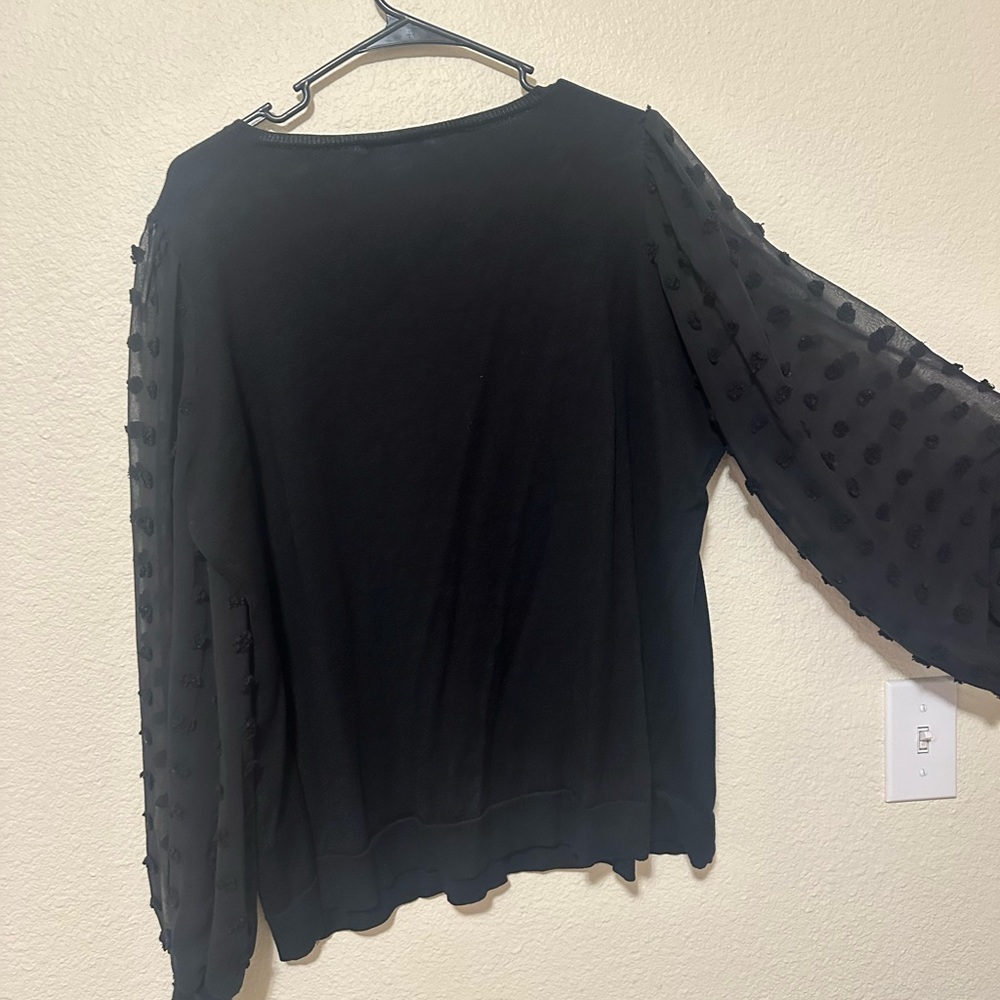 Elegant Black Long Sleeve Puff Blouse
